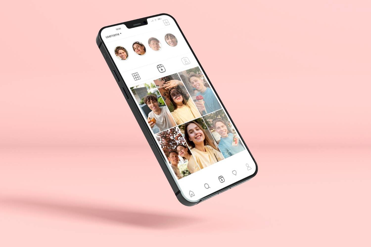 "Smartphone showing Instagram Stories app with view count increasing, icons for views and likes visible."